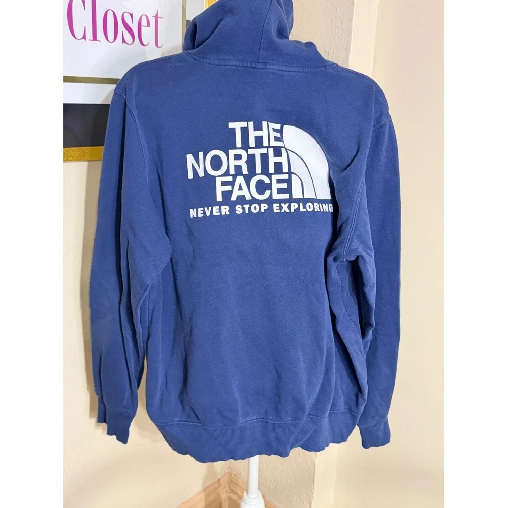 The North Face Mens Hoodie Blue Graphic Never Stop Exploring Large L Pullover